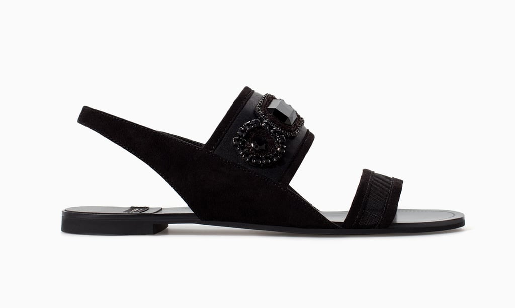 Zara black flat sandals with rhinestones ($60)