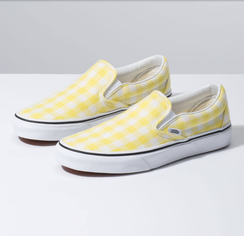 yellow gingham slip on vans