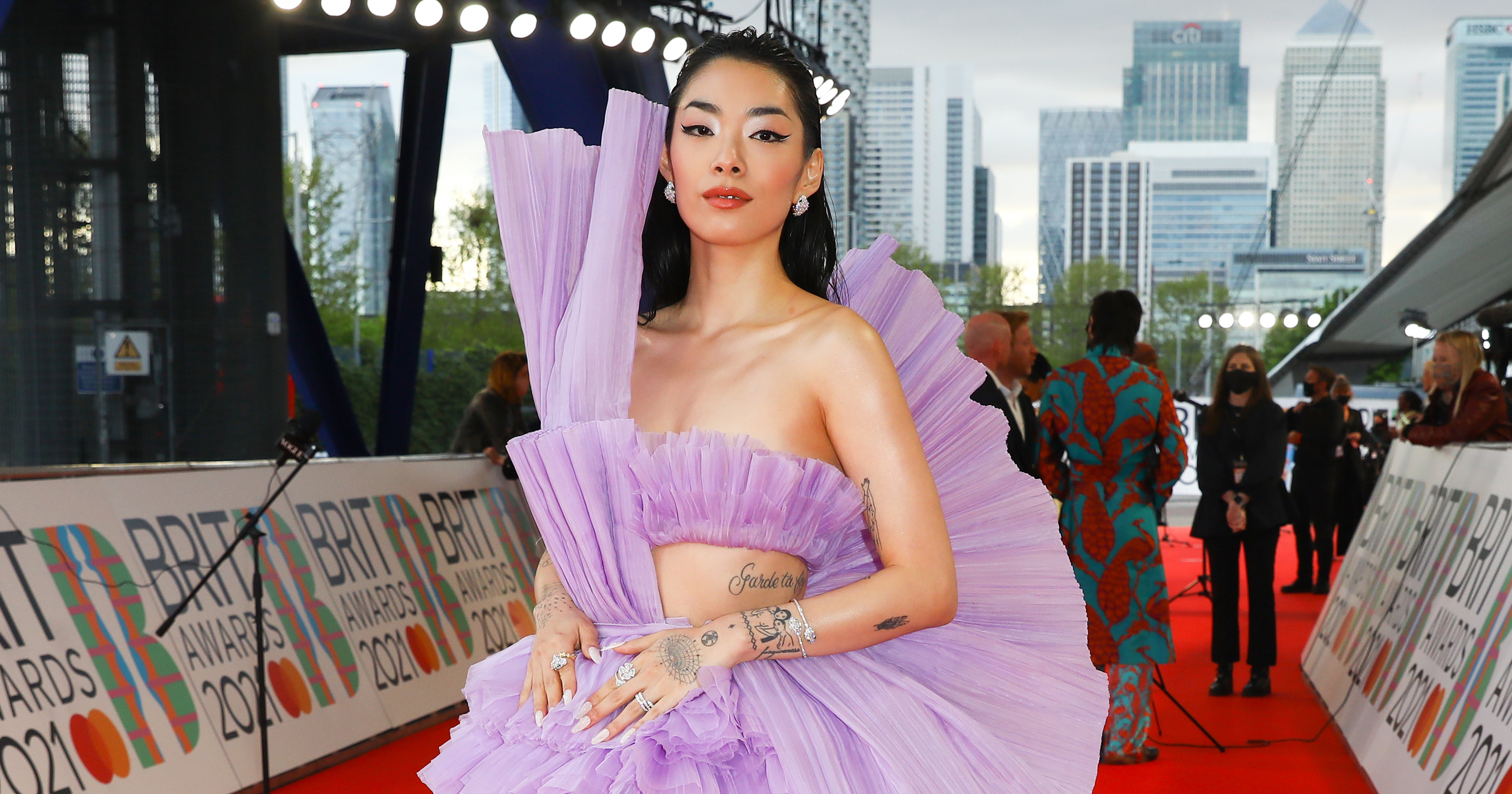 rina sawayama purple dress Vintage-Lover Rina Sawayama Wears Archive Balmain Couture At The Brits