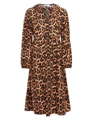 Finery London Cotton Animal Print Collared Smock Dress