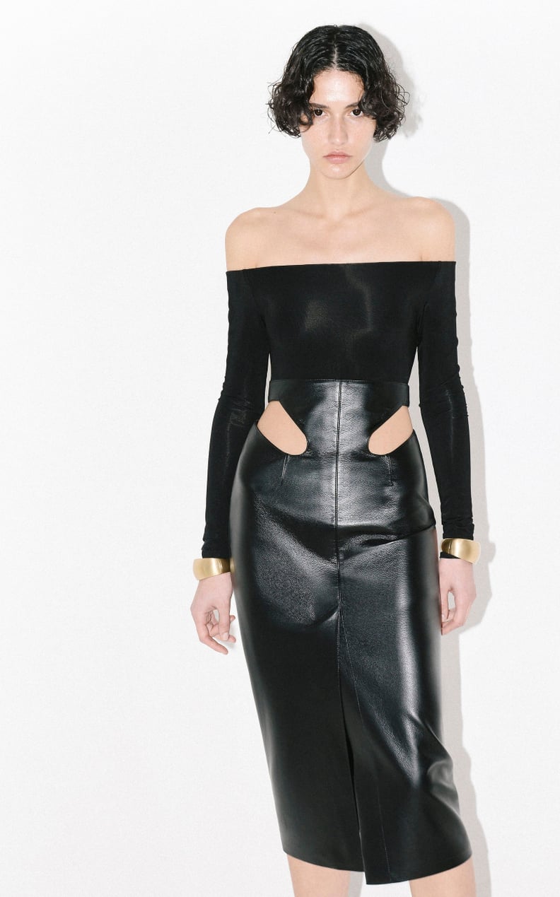 Rita Ora Wears a Black Cutout Leather Skirt and Sweater | POPSUGAR Fashion