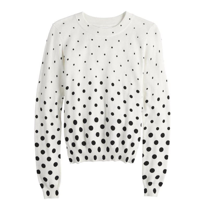 Bracelet Sleeve Sweater in Bright White Jet Black Dots