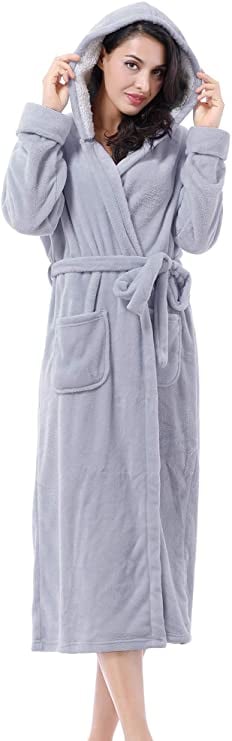 Women's Plush Fleece Long Robe with Hood