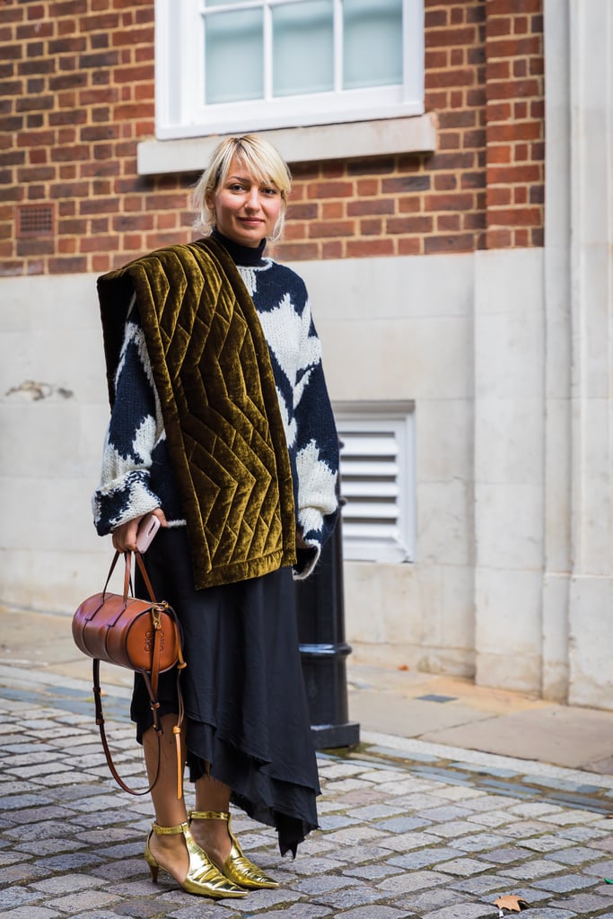 Turtleneck Dress + Cozy Knit + Velvet Stole Easy Layering Ideas