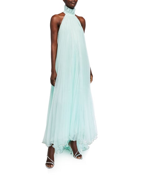 Monique Lhuillier Plisse Ruffled-Halter Gown