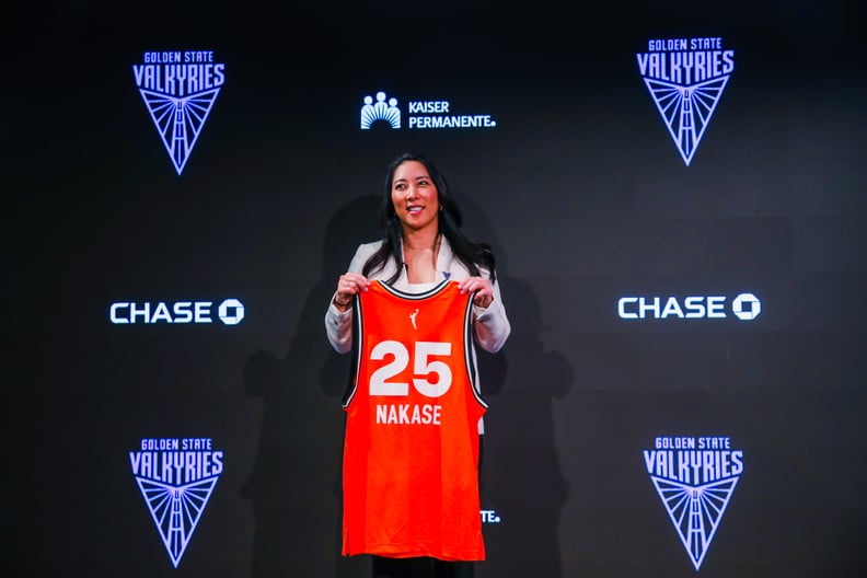 New Golden State Valkyries head coach Natalie Nakase poses for a portrait during a press conference.