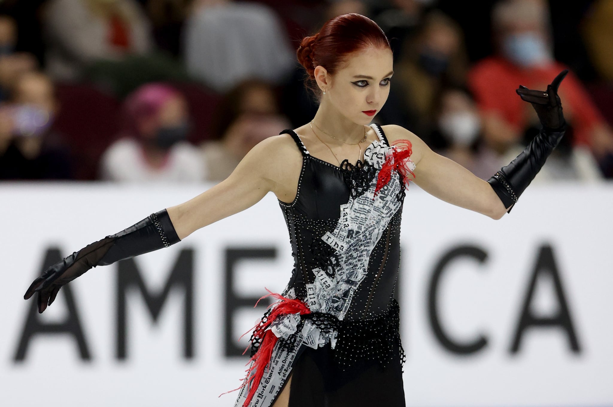 LAS VEGAS, NEVADA - OCTOBER 24: Alexandra Trusova of Russia skates in the Women's Free Skate during the ISU Grand Prix of Figure Skating - Skate America at Orleans Arena on October 24, 2021 in Las Vegas, Nevada. (Photo by Matthew Stockman - International Skating Union/International Skating Union via Getty Images)