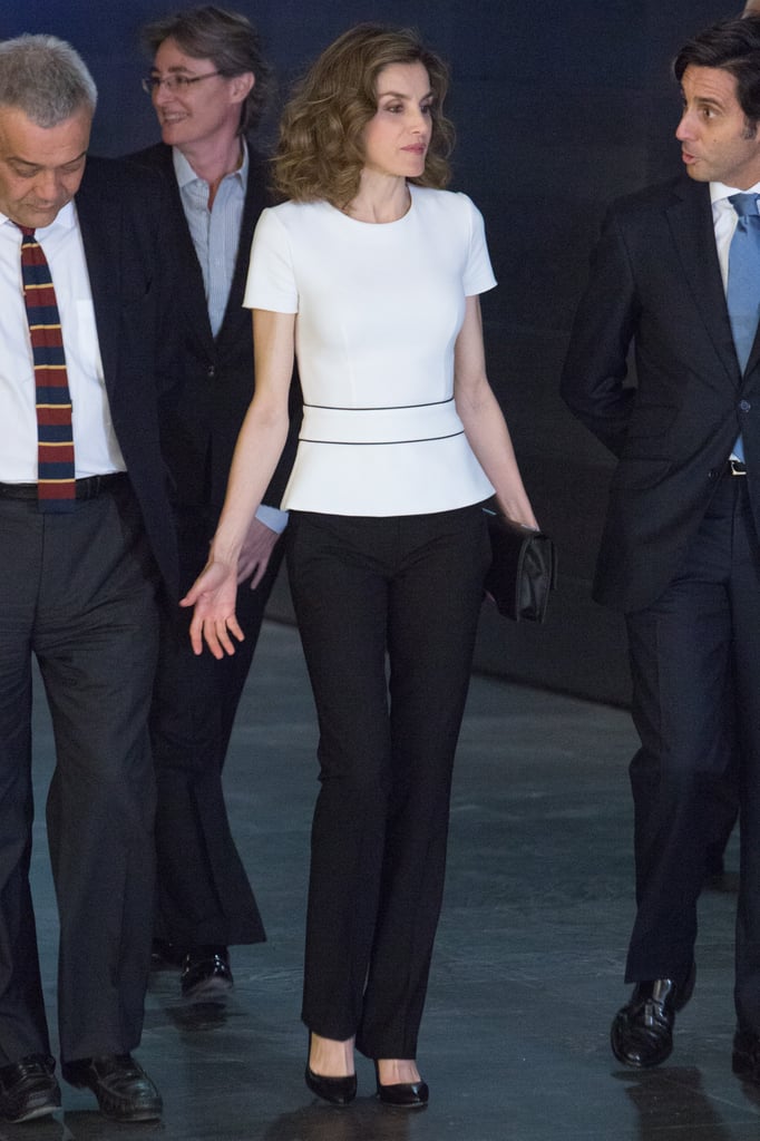 Queen Letizia White Top and Black Pants June 2016