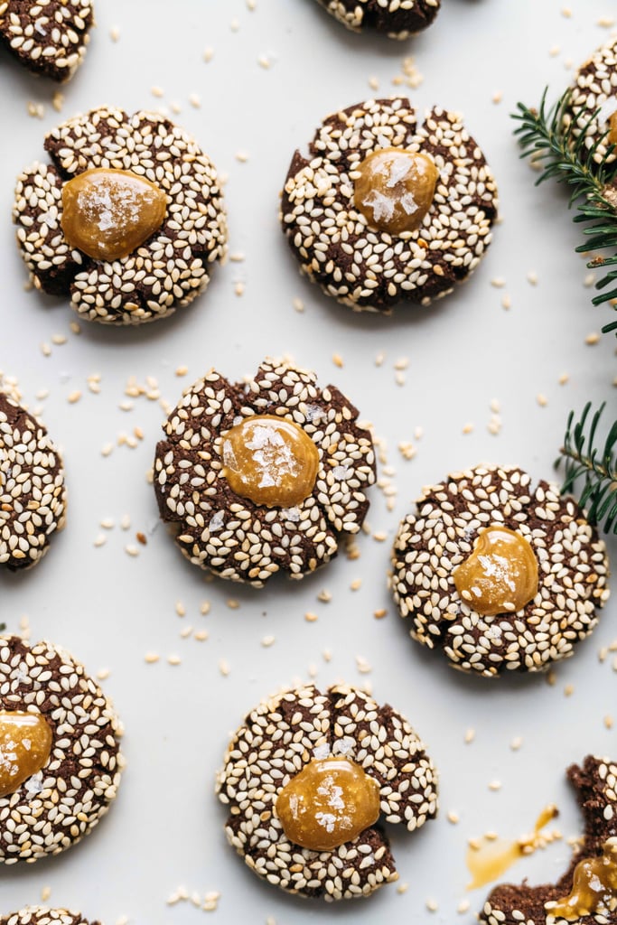 Chocolate and Sesame Thumbprint Cookies With Maple Tahini Caramel