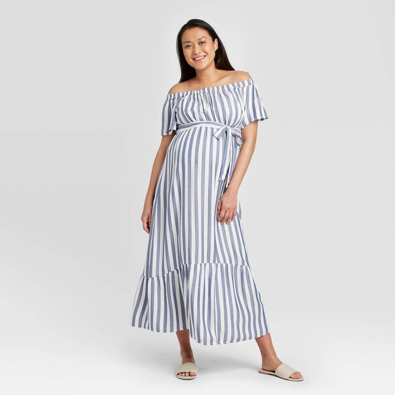 Ingrid & Isabel Striped Short Sleeve Woven Maternity Dress