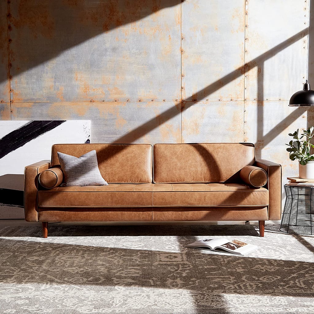 A Leather Sofa: Rivet Aiden Mid-Century Modern Leather Sofa Couch