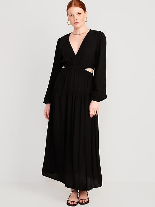 Dresses With Sleeves: Old Navy Waist-Defined Crepe Side-Cutout Maxi Dress