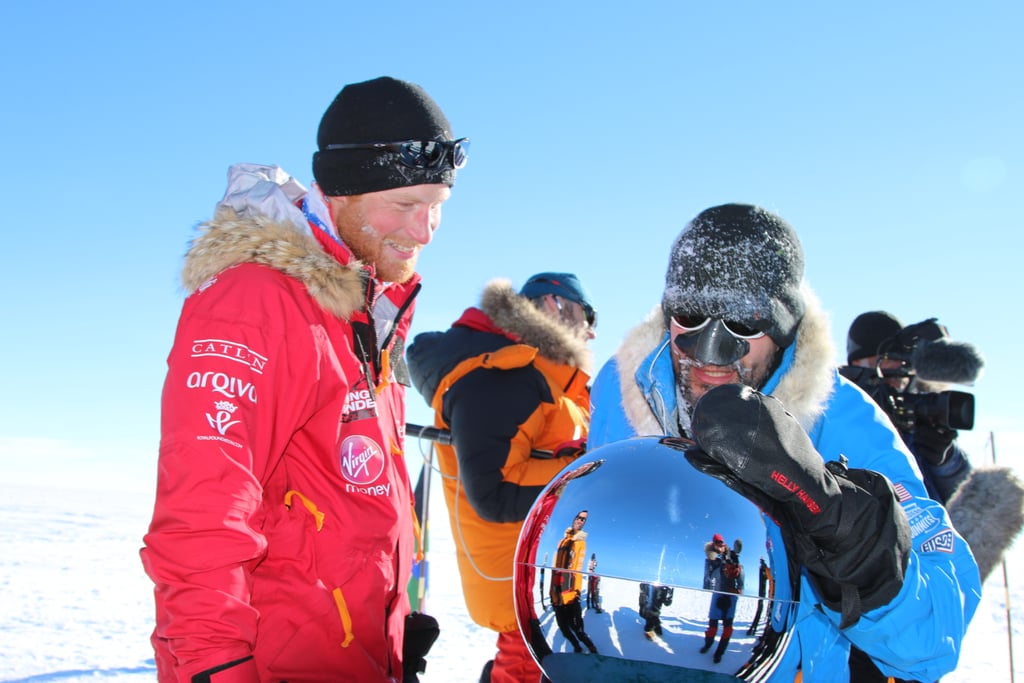 Prince Harry had snow on his face when he reached the South Pole as part of the Walking With the Wounded charity trek in December 2013.