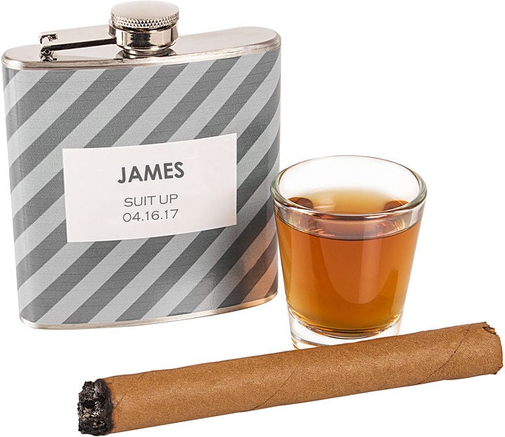 Cathy's Concepts Personalized Gray-on-Gray Striped-Tie Patterned Flask