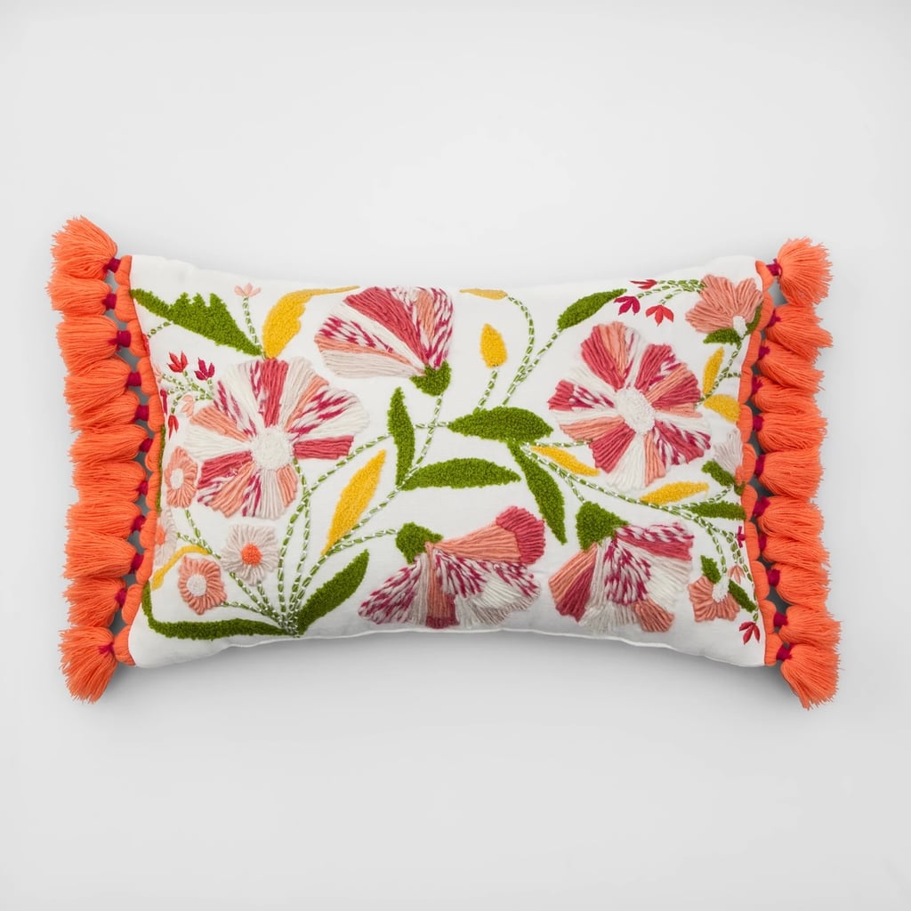 Get the Look: Embroidered Floral Lumbar Throw Pillow