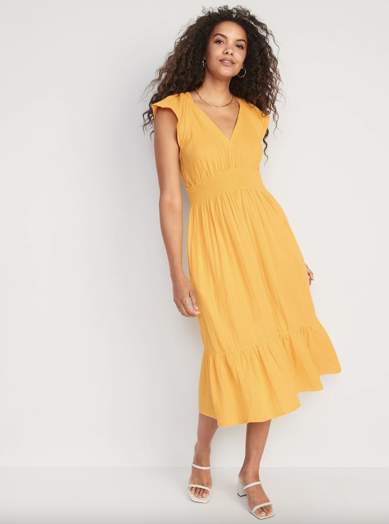 Old Navy Waist-Defined Flutter-Sleeve Smocked Midi Dress