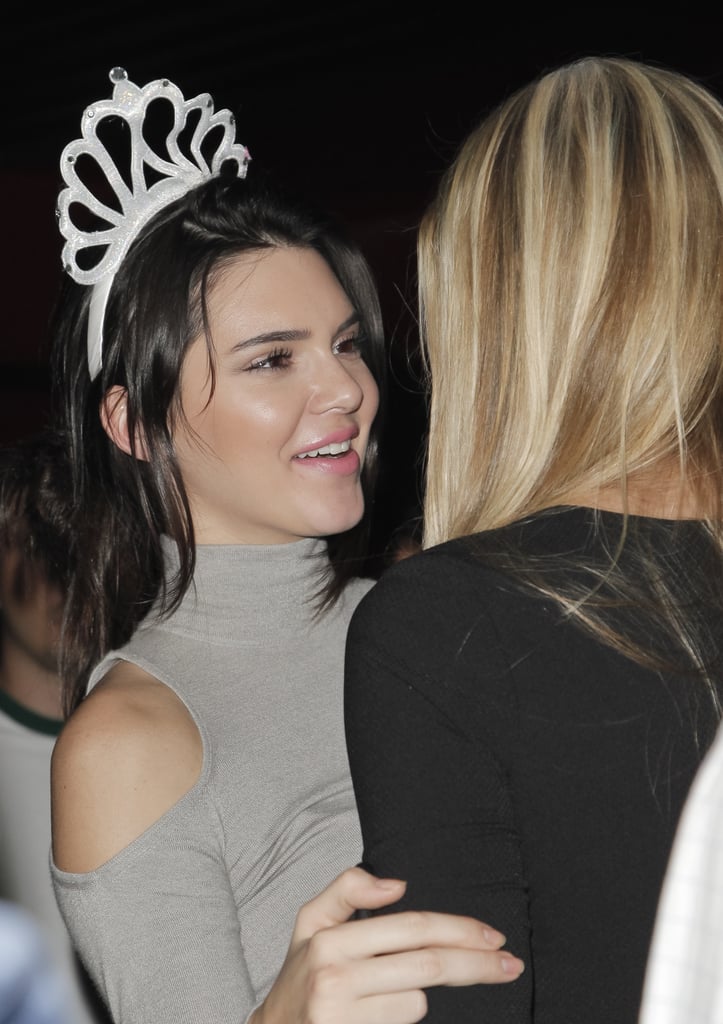 Kendall Jenner had a smiley chat with fellow model Gigi Hadid at Just Jared's Homecoming Dance in LA on Thursday.