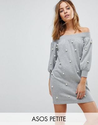 ASOS Off Shoulder Mini Sweat Dress with Pearl