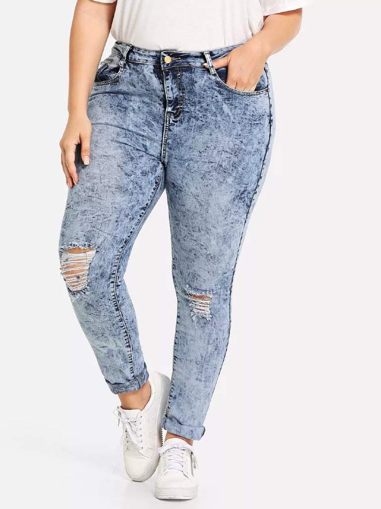 Romwe Bleach Wash Ripped Skinny Jeans