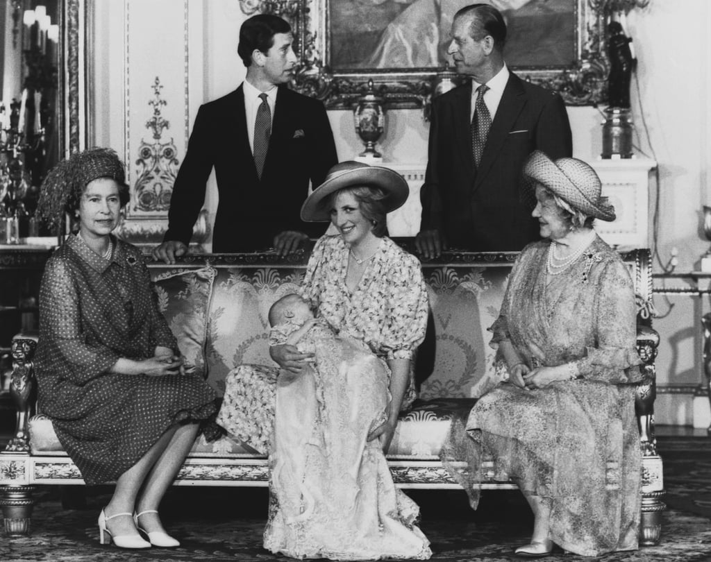 Her Majesty sits next to Princess Diana and Queen Elizabeth the Queen Mother while celebrating the birth of her next heir, Prince William, in 1982.