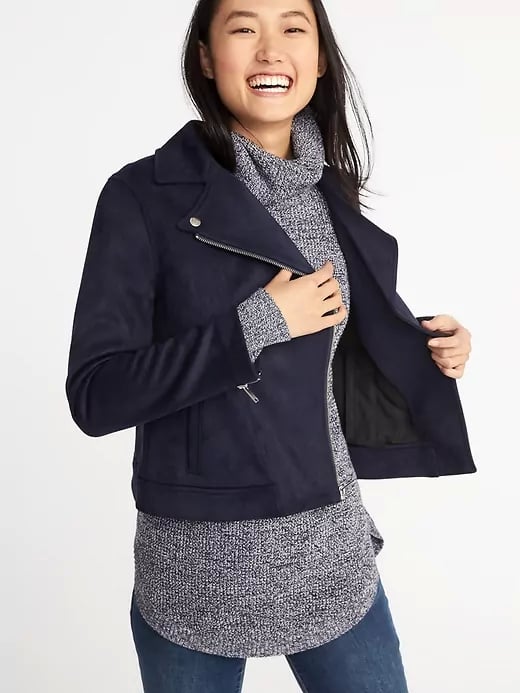 Sueded-Knit Moto Jacket