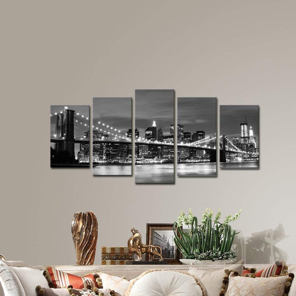 Wieco Art Brooklyn Bridge Night View Canvas Set