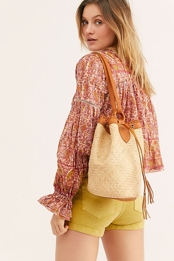 Free People Rori Leather Straw Bucket Bag