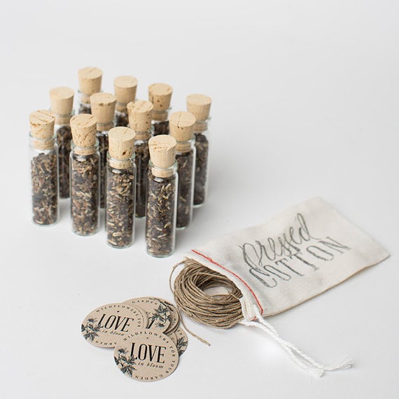 miniature glass bottles with wildflower seeds