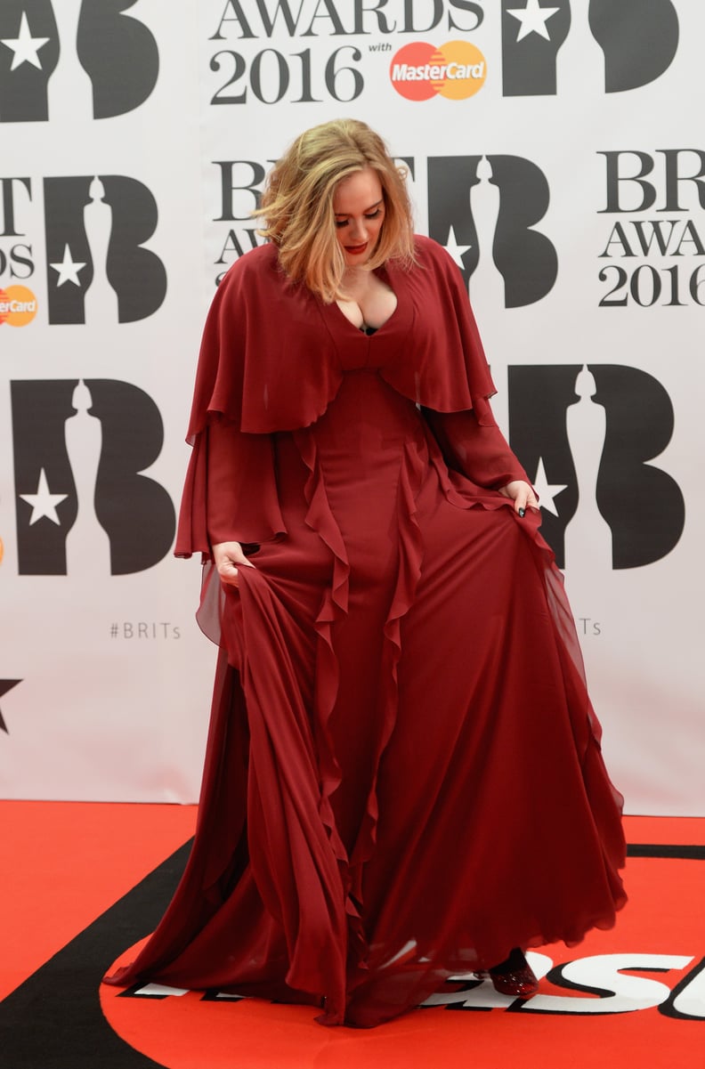 Adele Looked Like Royalty Walking Down the Red Carpet in This Caped Design