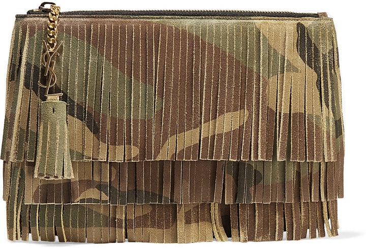 Saint Laurent Fringed Camouflage Clutch ($745)