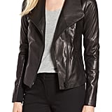 halogen collarless leather jacket