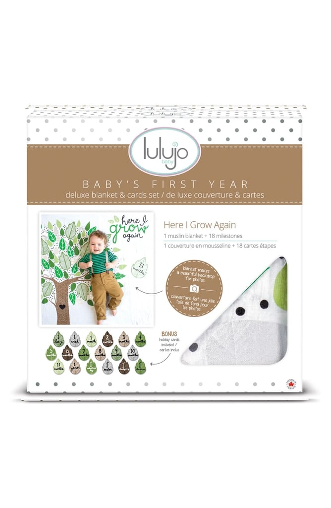 Lulujo Baby's First Year "Here I Grow Again" Muslin Blanket & Milestone Card Set