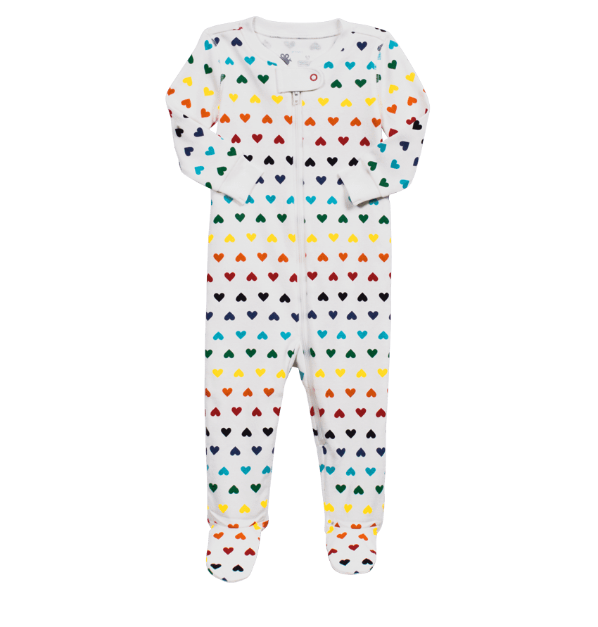 Primary Rainbow Heart Footie Pajamas ($20)