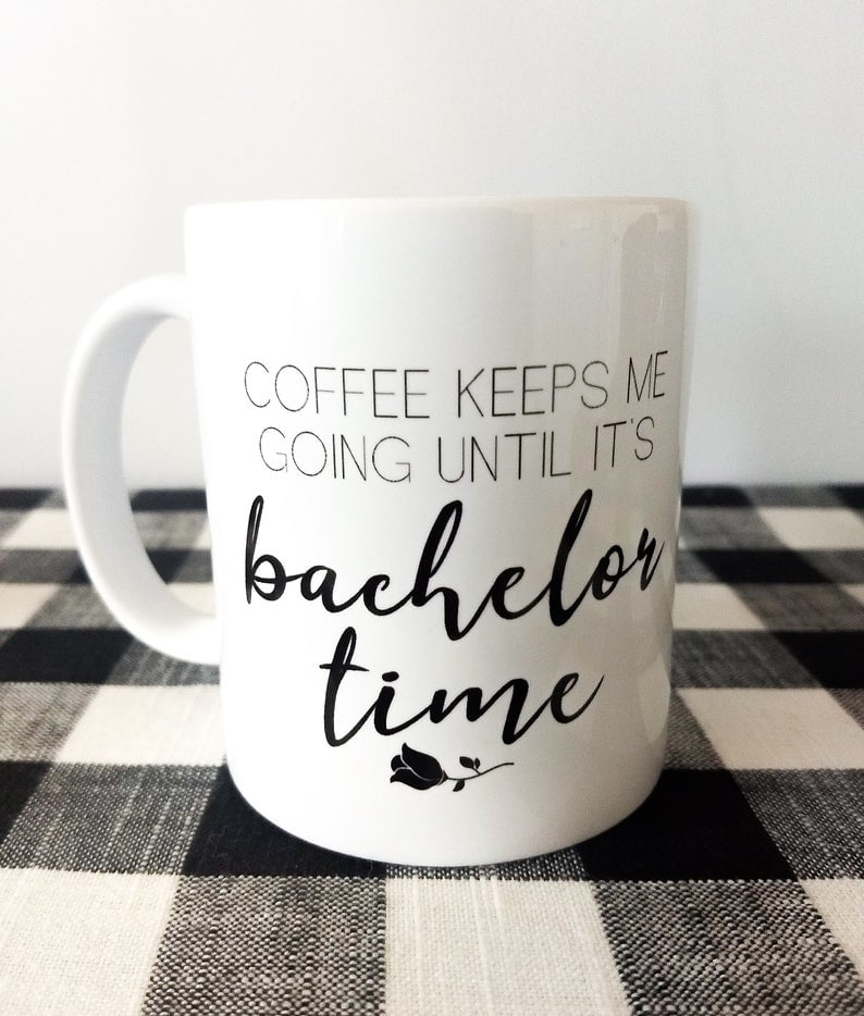 Coffee Keeps Me Going Until Its Bachelor Time Mug by SoSheDidDesign