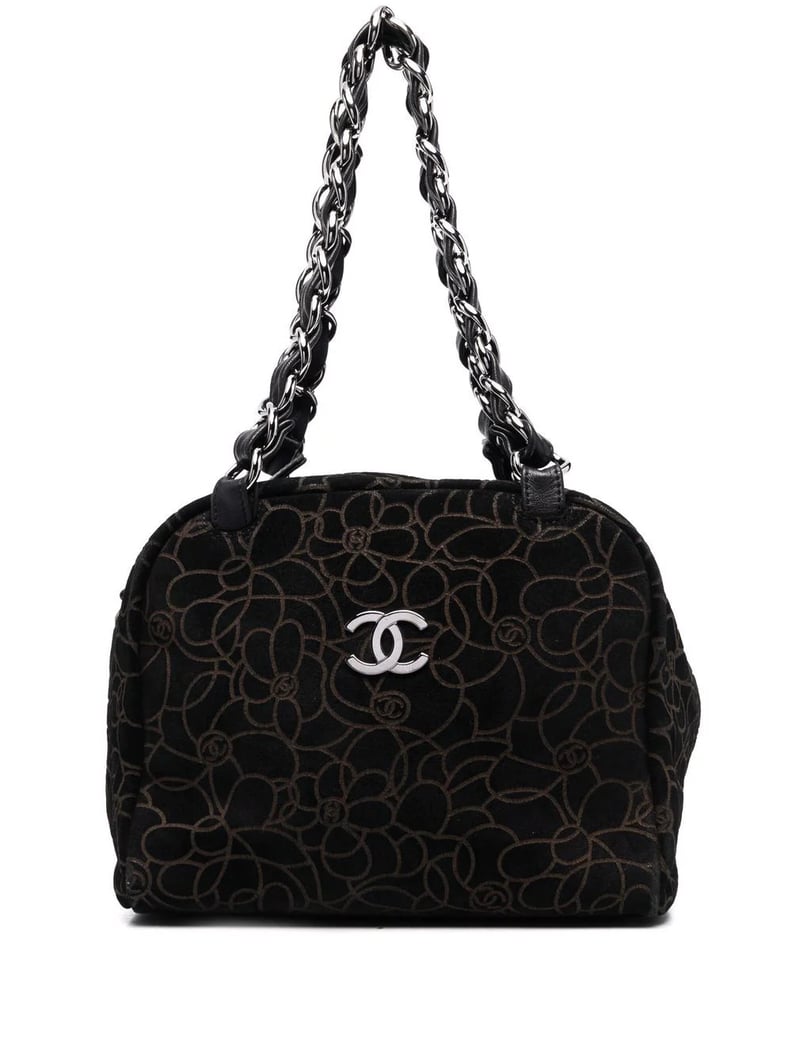 Chanel Brown and Black Suede Embossed Camellia Bag in 2023