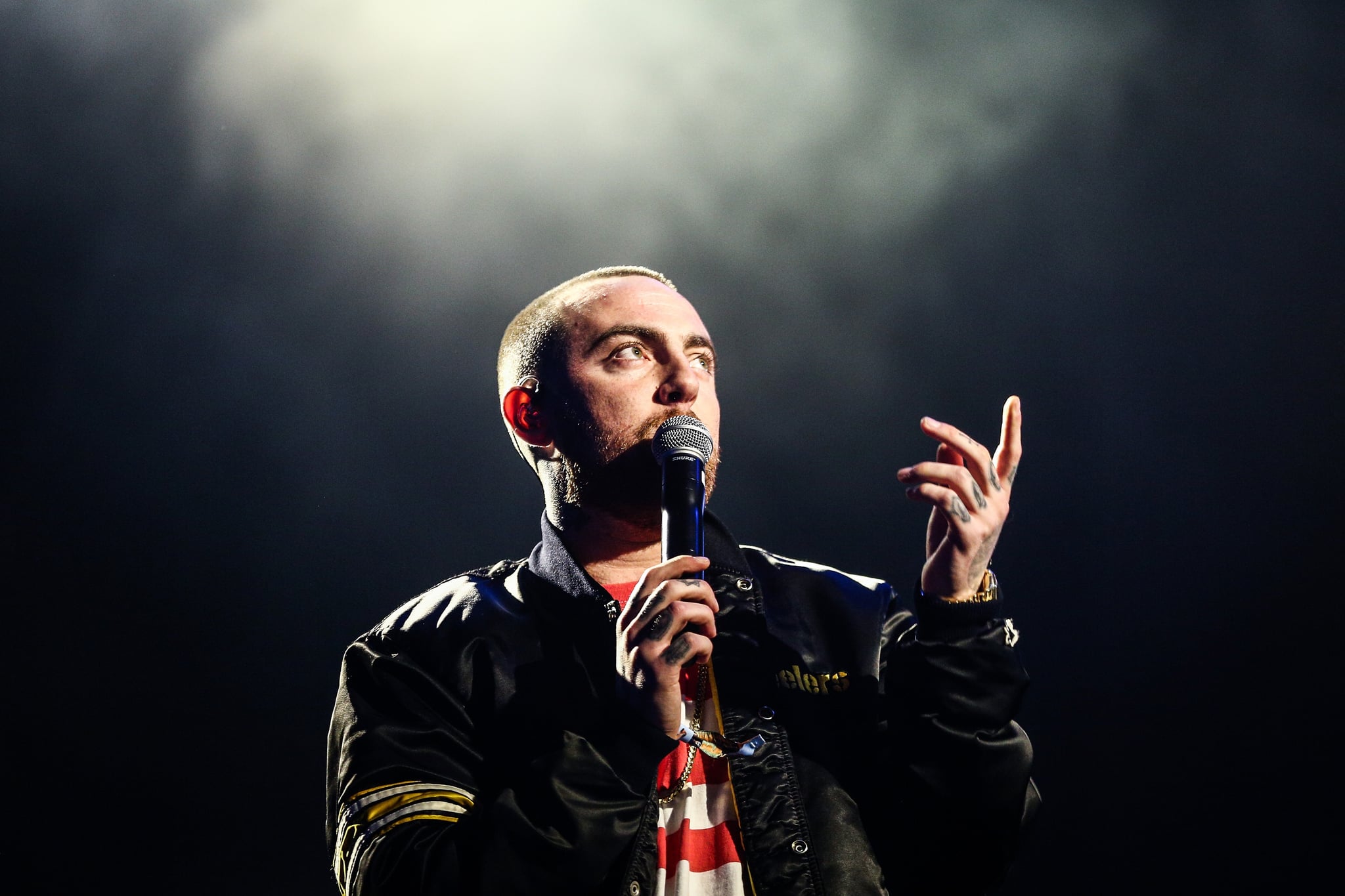 LOS ANGELES, CA - OCTOBER 28:  Mac Miller performs on the Camp Stage during day 1 of Camp Flog Gnaw Carnival 2017 at Exposition Park on October 28, 2017 in Los Angeles, California.  (Photo by Rich Fury/Getty Images)