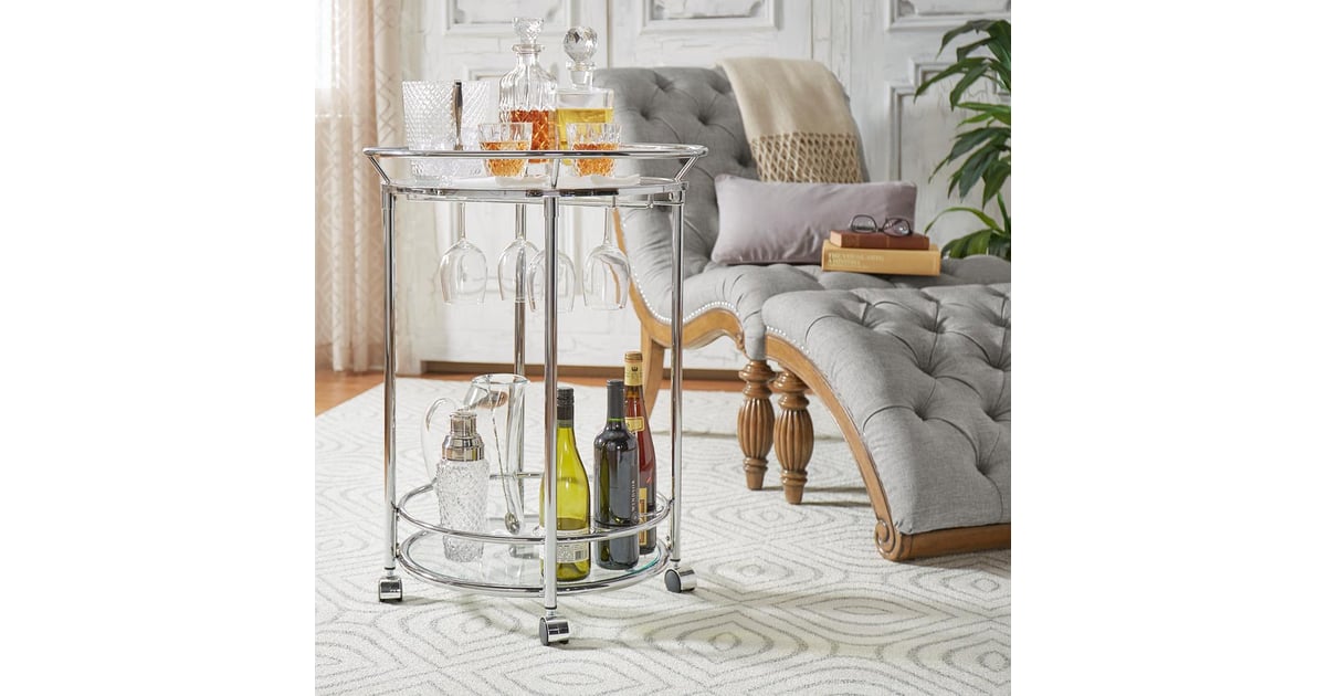 Home Sullivan Alyce Chrome Bar Cart With Wine Glass Storage Chic Bar