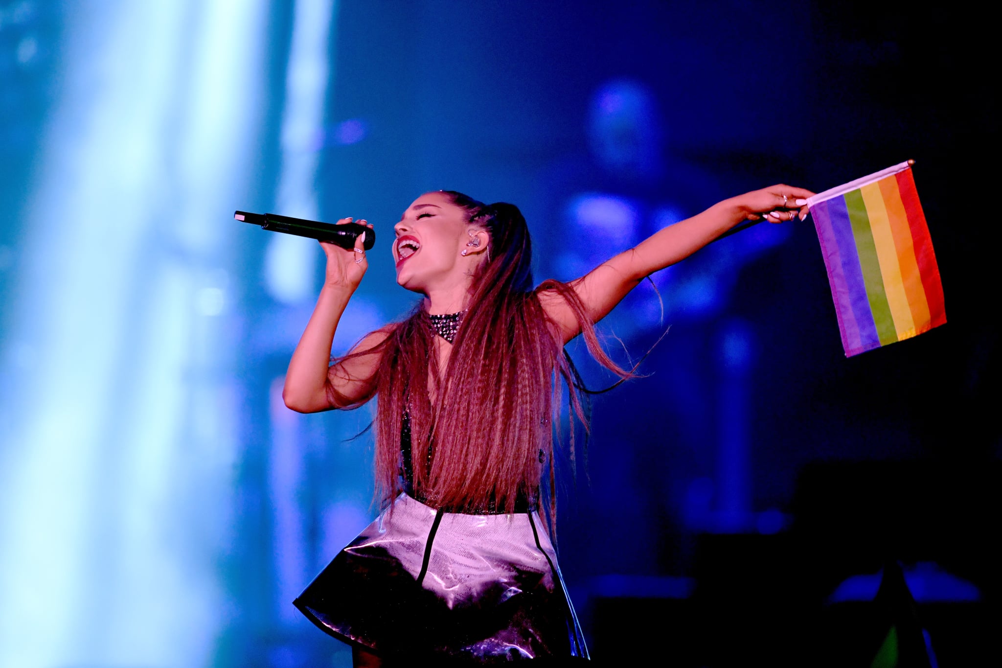 LOS ANGELES, CA - JUNE 02:  (EDITORIAL USE ONLY. NO COMMERCIAL USE) Ariana Grande performs onstage during the 2018 iHeartRadio Wango Tango by AT&T at Banc of California Stadium on June 2, 2018 in Los Angeles, California.  (Photo by Kevin Winter/Getty Images for iHeartMedia)