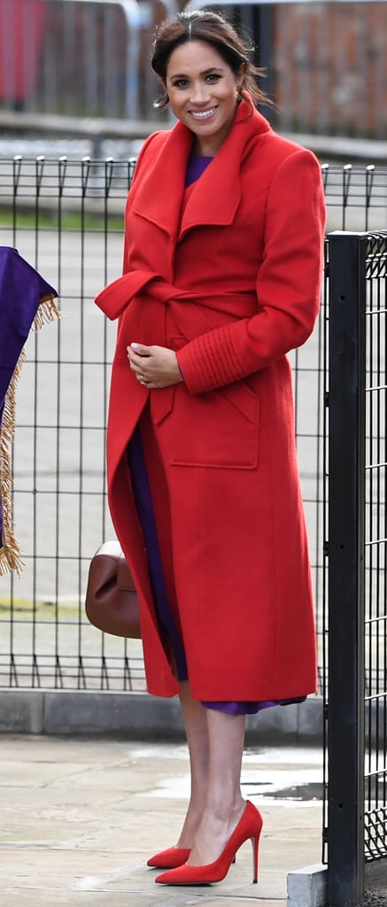 Meghan Markle Red and Purple Outfit Birkenhead January 2018