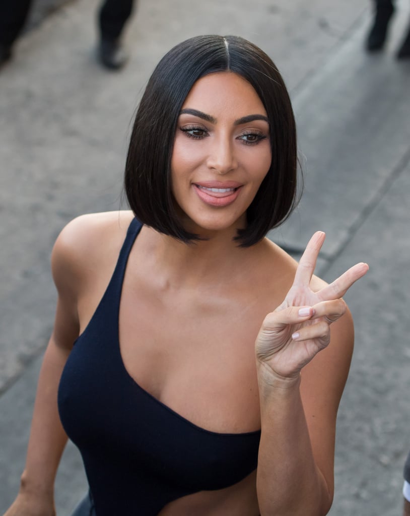 Kim Kardashian's Velvet Pants and Crop Top on Jimmy Kimmel