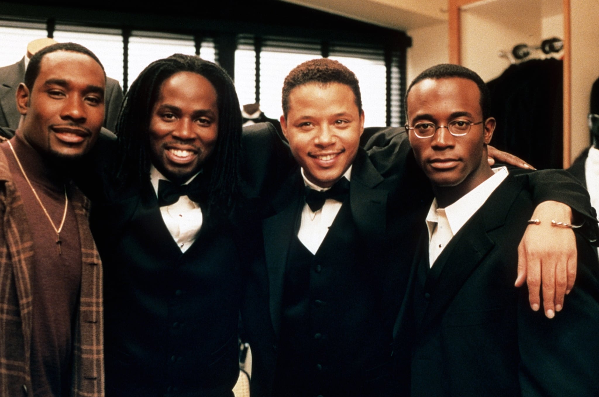 THE BEST MAN, from left: Morris Chestnut, Harold Perrineau, Terrence Howard, Taye Diggs, 1999. ph: David Lee / Universal /Courtesy Everett Collection