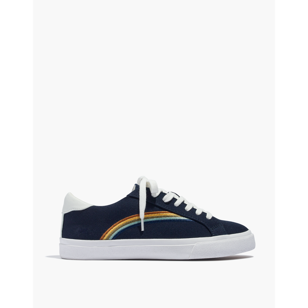 Low-Top Sneakers in Deep Navy Rainbow Embroidered Canvas
