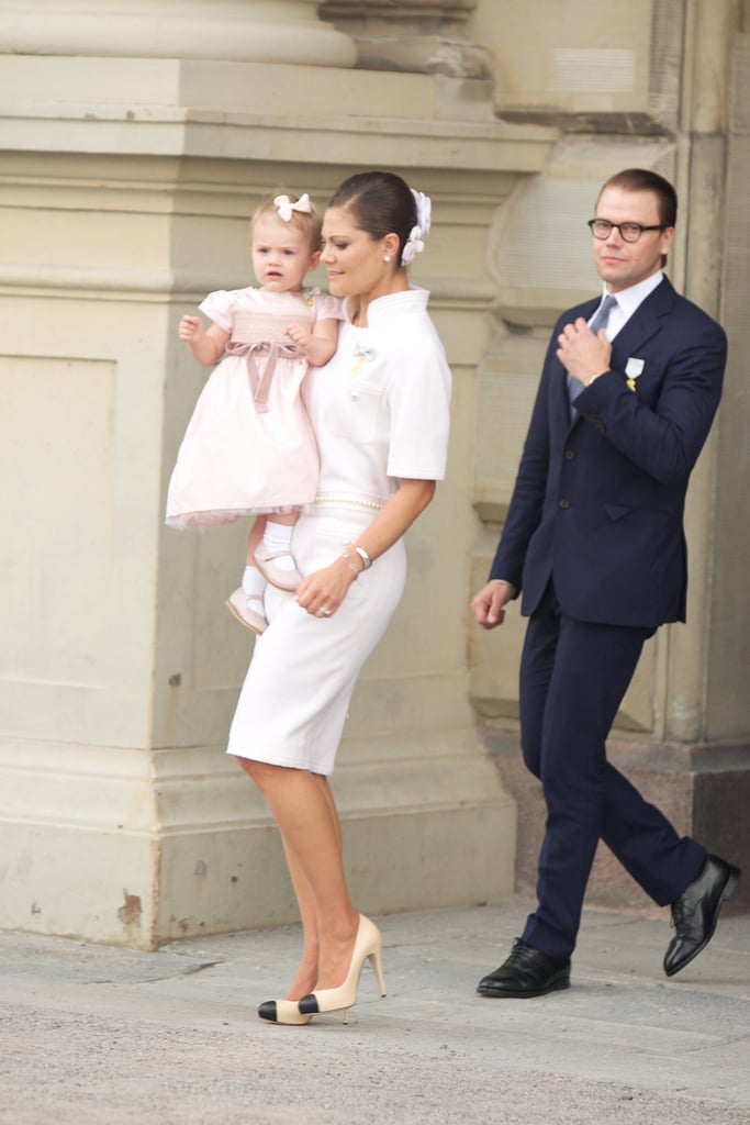 Crown Princess Victoria wearing Chanel at a celebration for the Swedish king.