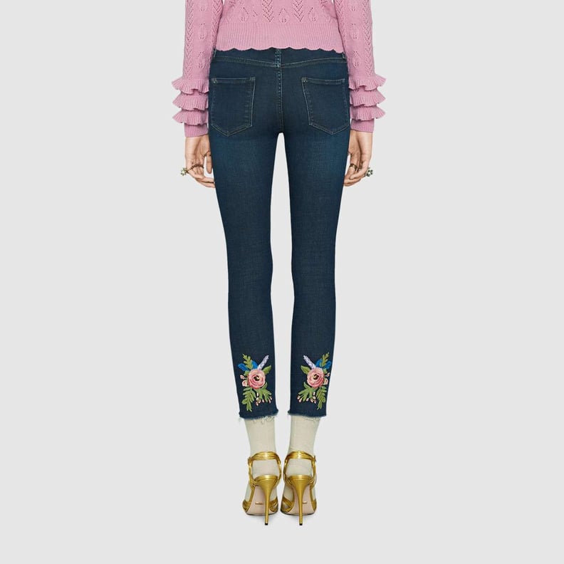 Gucci Skinny Denim Pants With Embroidery