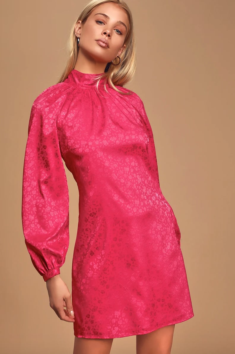 Ali & Jay Samantha Pink Floral Jacquard Long-Sleeve Shift Dress