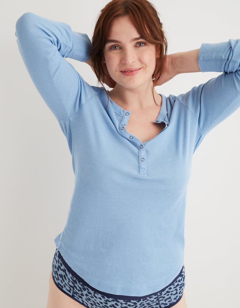 Aerie Ribbed Henley Long Sleeve T-Shirt