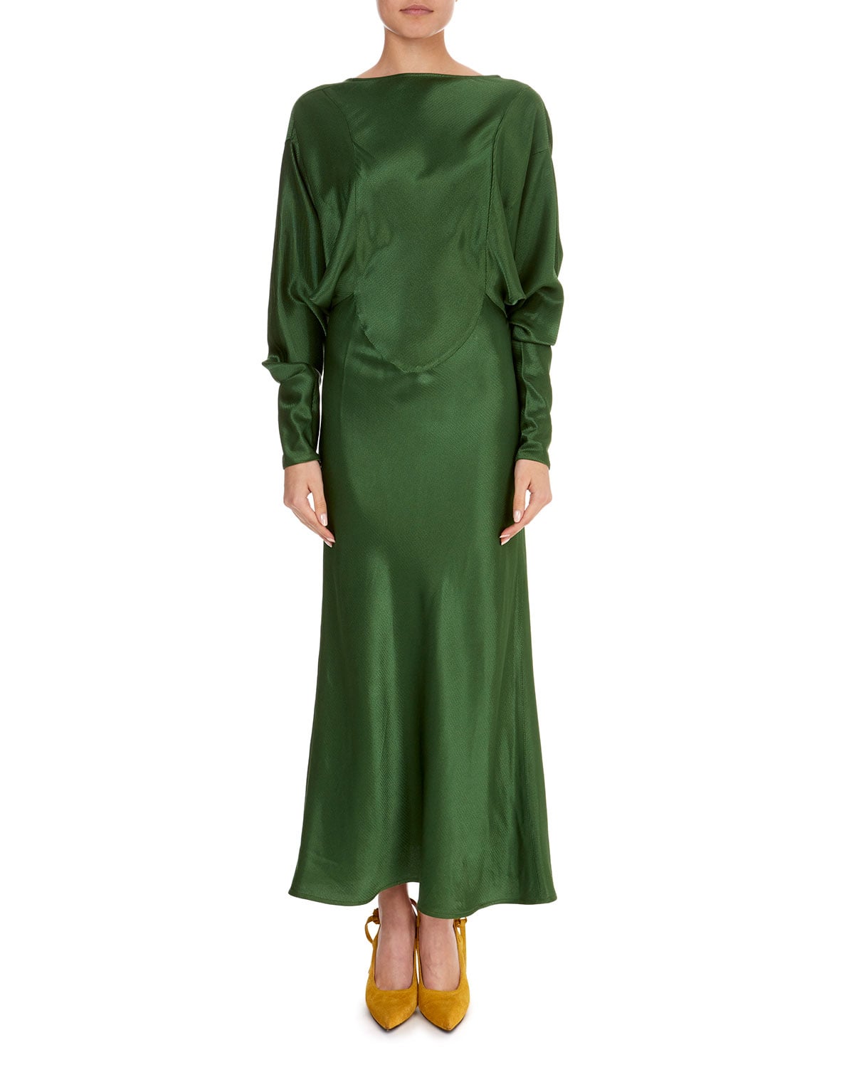 green silk backless dress