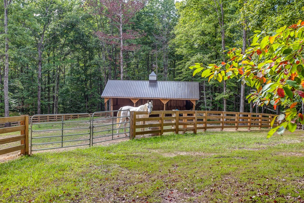 The cottage also includes a large fenced-in area for horses.