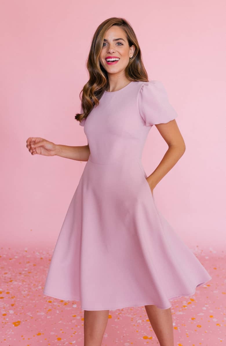 Gal Meets Glam Collection Krista Puff Sleeve Crepe Fit & Flare Dress