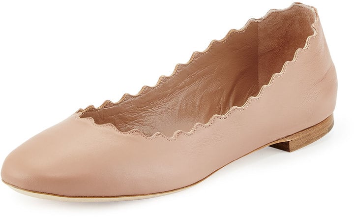 Chloé Scalloped Leather Ballerina Flat, Skin Beige ($475)
